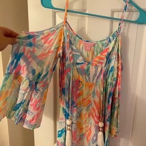 Flowy Vibrant Patterned Cold Shoulder Lilly Pulitzer Dress
